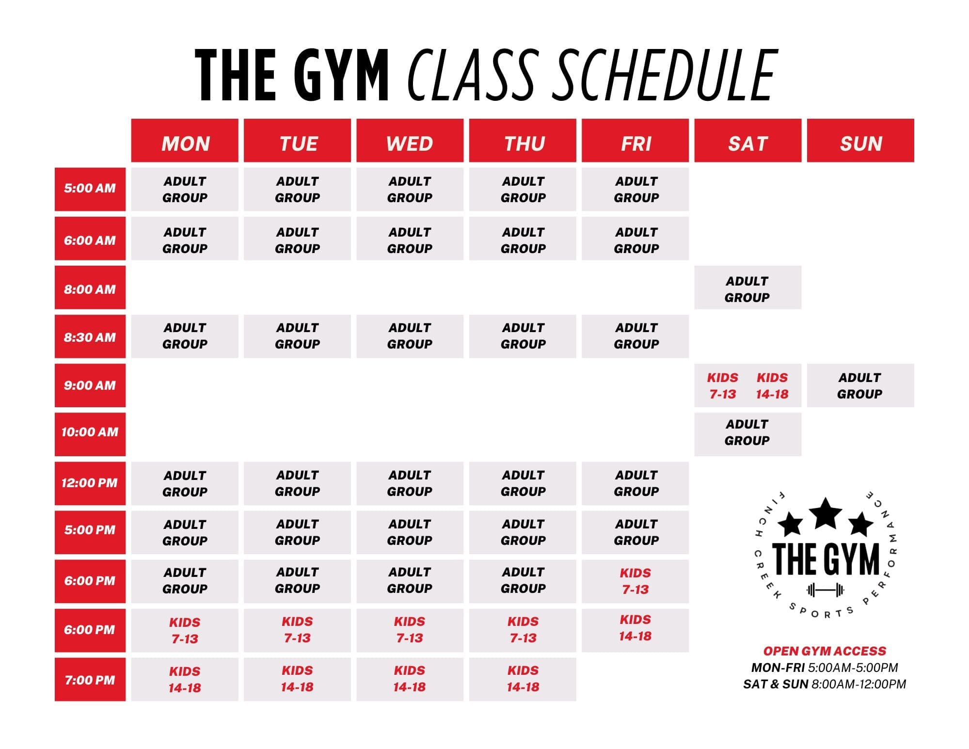 The Gym Class Schedule